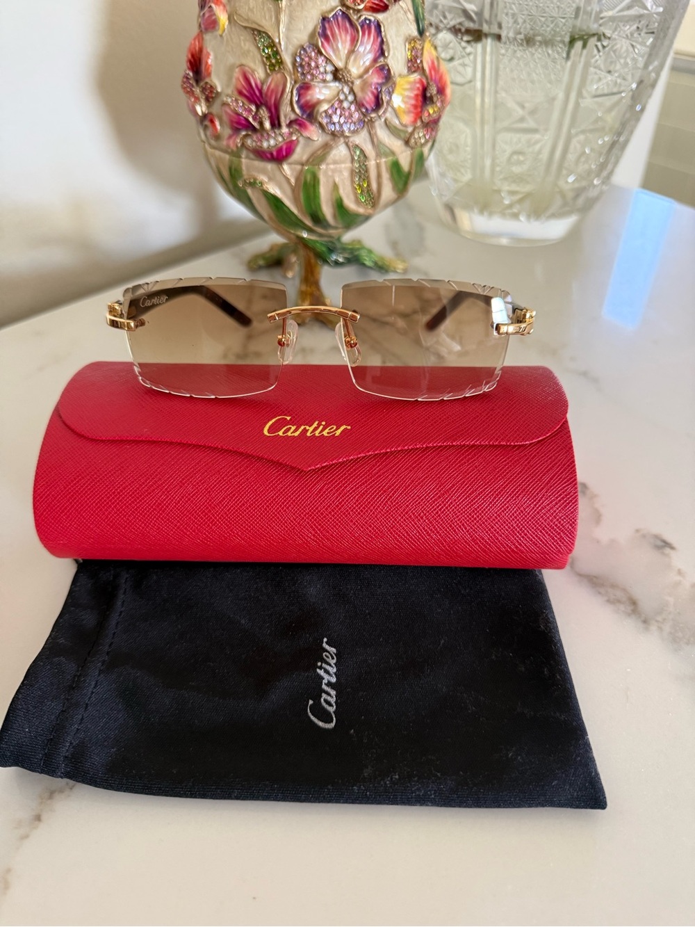 Cartier Tortoiseshell Temple Sunglasses with Gold Accents and Brown Lenses - Picture 8 of 9